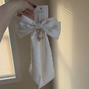 White Bride Bow with Gold Embroidery